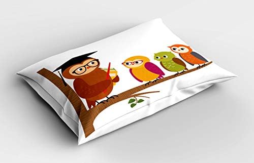 Almofado de professores lunarable, desenho animado engraçado de educador Owl ensina seus alunos de aves pequenas na filial, travesseiro impresso em tamanho padrão decorativo, 26 x 20, multicolor