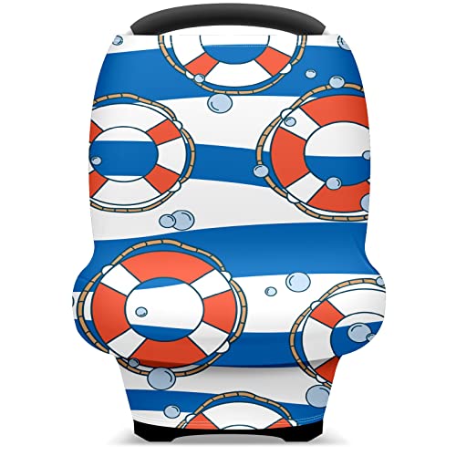 Capas de assento de carro para bebês Lifebuoy água azul ondas brancas tampe tampe capa de enfermagem Tampa de carrinho de cachecol para