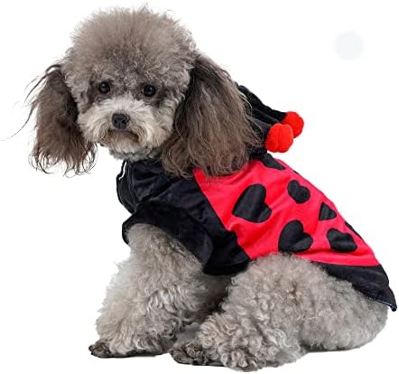 Trajes de cachorro motoko joaninha, capuz de cosplay de halloween de estimação, fantasia de gato de joaninha adorável, capuz de lã de animais de roupas de roupas quentes de roupas