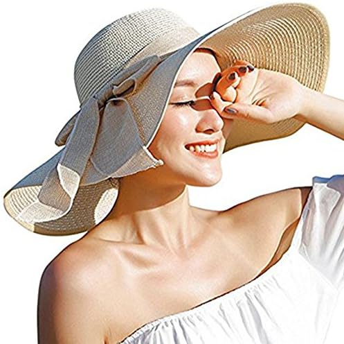 Chapéus de praia de Drechow para mulheres Big Straw Brim Brim Summer Hat Fluppy Roll Roll Up Cap Hat Upf 50+