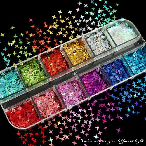 12 cores estrela glitter unha lantejas de laser 3d flocos de arte para mulheres garotas adesivas de confete de confete de adesivos