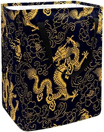 Padrão de dragão dourado chinês Prind Print Lavanderia dobrável cesto de roupa, cestas de lavanderia à prova d'água 60l Armazenamento