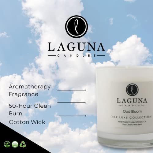 Velas de Laguna | Seu luxo | Oud Bloom 11oz Jasmine Oud perfumado | Vela de aromaterapia vegana certificada | 50 horas