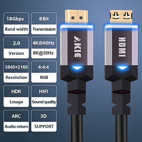 AKIE 4K CABO HDMI, 18GPBS ULTRA HID HDMI CABO 4K@60HZ 8K@30HZ UHD, HDR, HDMI para HDMI Cable projetado para jogos e vídeo HD, Xbox, Blue-Ray Player, Ps3, PS4, PS5, Switch