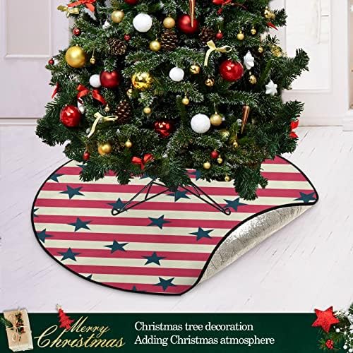 Xigua American Flag Stripes Treça de Natal Tapete de árvore à prova d'água Tapete absorvente de árvore de árvore para