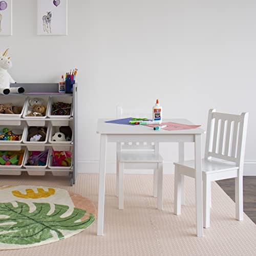 Humble Crew, Organizador de armazenamento de brinquedos brancos/pastel para crianças e mesa quadrada para crianças brancas e 2 cadeiras