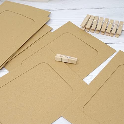 Yueton 20 PCs Kraft Paper Picture Frames, moldura de papel Kraft pendurada, moldura de papel de papel com corda