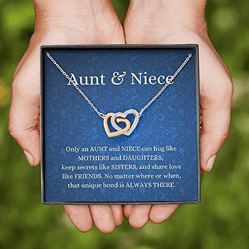 Jóias de cartão de mensagem, colar de colar artesanal- colar de corações entrelaçados de presente personalizado, tia