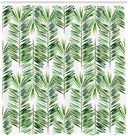 Cortina de chuveiro de palmeira de Ambesonne, aquarela de galhos de árvores tropicais folhas sempre -verdes, design de