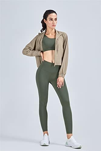 Altiland Women's Athletic Running Yoga Gym Track Zip Up Jackets Cropped upf 50+ Proteção solar Camisas de treino de manga longa