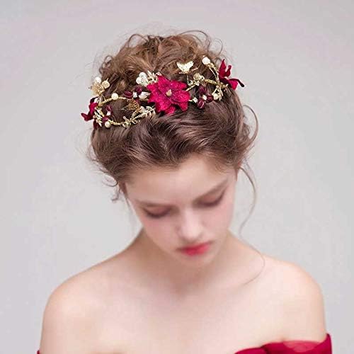 WPYYI Vintage Red Rose Flower Bandas para a cabeça para cocar de pérola de borboleta barroca
