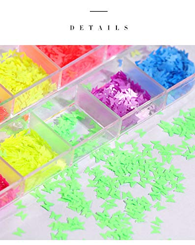 12 Cores Fluorescent Butterfly Nail Art Glitter Liginas Decals adesivos de unha maquiagem artesanato nai alumínio
