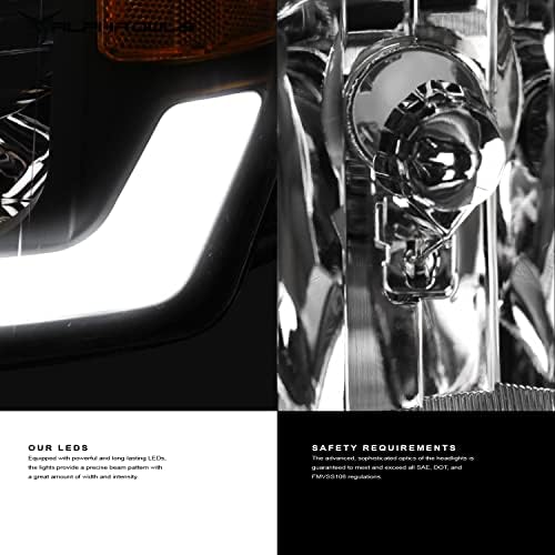 Alpha Owls 8711866 Faróis de cristal com luminária de LED sequencial e luz de startup-Amber Chrome Fits 2004-2015 Nissan Titan /