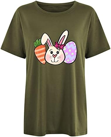 LMSXCT Impressão de Páscoa feminina Manga curta Camise de tamanho grande ovos de coelho