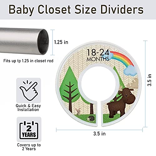 Divisores de armário de bebê para roupas para roupas de bebê | Organizador do viveiro de animais da floresta | UNISSEX Baby Roupas Tamanho Preemie recém -nascido bebê a 24 meses | Conjunto de presentes de 8 peças