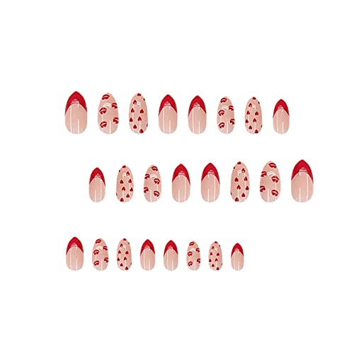 Qingge rosa e vermelho prensar nas unhas de comprimento médio unhas falsas com lábios vermelhos design de lábios de moda