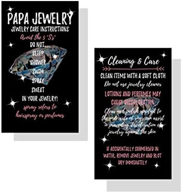 Cartões de limpeza e cuidados de jóias para papai | Pacote de 50 | Diamante prateado luminoso bling com brilho | Instruções de cuidados
