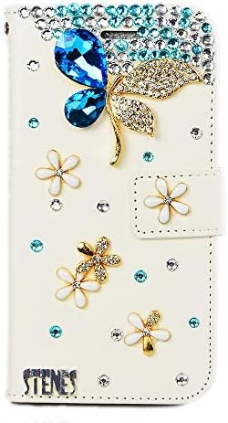 STENES Galaxy Note 4 Caso - Elegante - 3D Flores de cristal de bling de bling Flores de cristal Pretty Butterfly Design