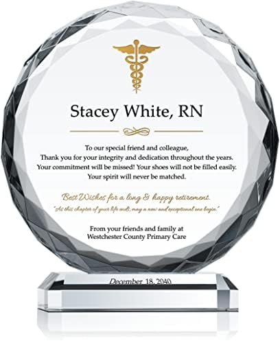 Placa de presente de aposentadoria de enfermagem de cristal personalizada, personalizada com nome de enfermeira aposentado, melhores