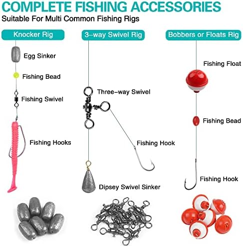 Kit de acessórios de pesca vateico, 328pcs/286pcs, incluindo ganchos de pesca, mangas de cobre flutuam bobber chumbada de peso