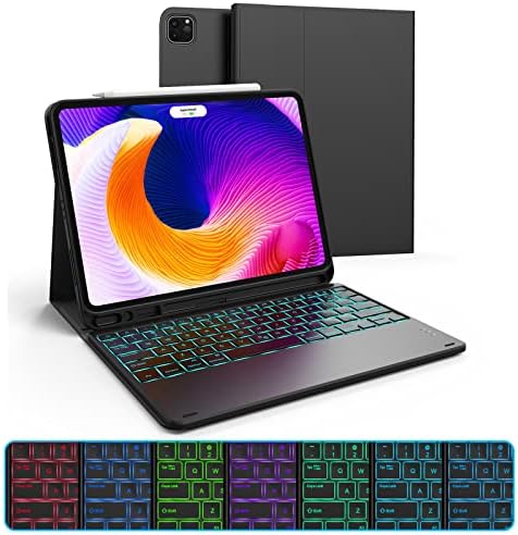 Caixa de teclado de retroilumação de 7 cores FDQI com porta-lápis para iPad Pro 11 polegadas 2021 ， AIR 4ª geração 10.9 2020, Cover inteligente de fólio de couro destacável