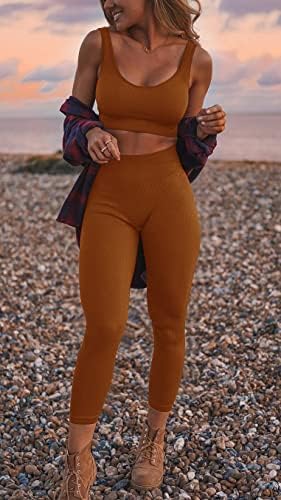 Conjuntos de treino de 2 peças sexy de Olchee Women - shorts de legging sem nervuras e conjunto de moda ativa do Bra Yoga Sports