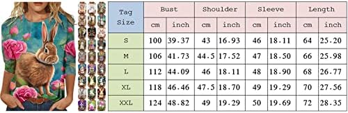 Camisas de Páscoa feminina Camisas de Summer 3/4 de manga para mulheres Tops Loose Fit Crewneck Tunic Tops Tops Woman Summer Summer