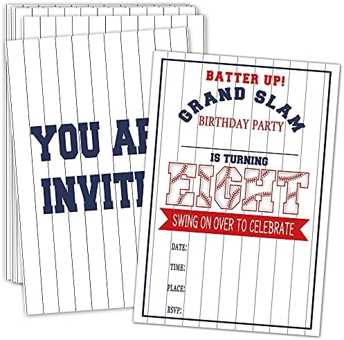 UKEBOBO 8º aniversário de festa de aniversário com envelopes-convites de festa de beisebol, decorações de festas de beisebol-20 cartas