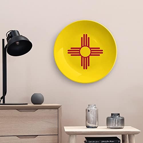 Bandeira do Novo México osso China Placas decorativas redondas Placas de cerâmica artesanato com exibição Stand para Decoração