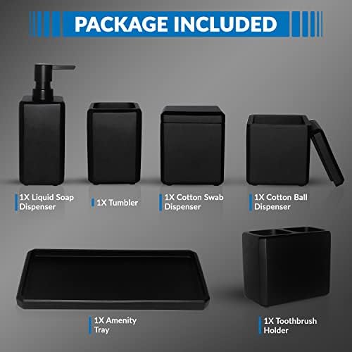 Ninhos do Éden 6 PCS Conjunto de acessórios para banheiro preto fosco, dispensador de sabão líquido, porta -escova de dentes,