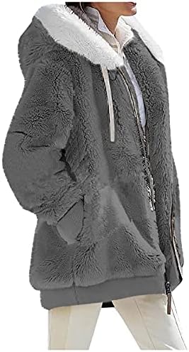 Party Top elegante para o inverno de inverno de manga comprida com capuz com bolsos Sweater Fit Fuzzy Deep V Neck Warm