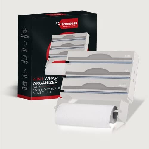 Distribuidor de papel de alumínio TrendEas ™ e dispensador de papel de cera para gavetas de cozinha 4 em 1 organizador