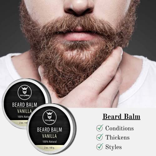 Condicionador de barba de barba Viking - Estilos e suaviza barbas e bigodes - toda a cera natural de barba com manteiga