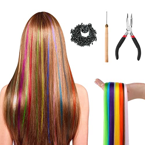 Amaspace 100 PCs Extensões de cabelo arco -íris, extensões de cabelo coloridas de 20 polegadas.