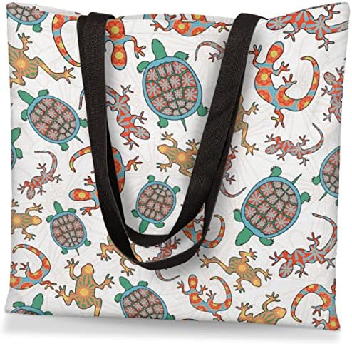 Tartarugas Animais Gecko Mulheres Canvas Tote Bag reutilizável Bolsa de mão de ombro meninas Saco de compras para uso de compras