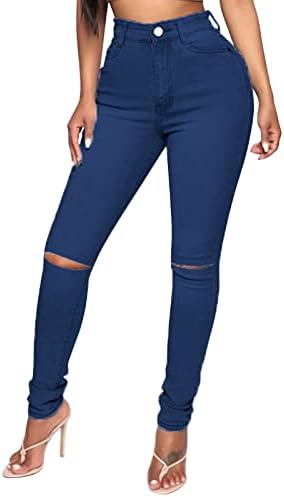 Sem kvetching mulheres rasgadas slim button altas calças sexy calças mulheres calças lápis de tamanho jeans jeans jeans calças jeans