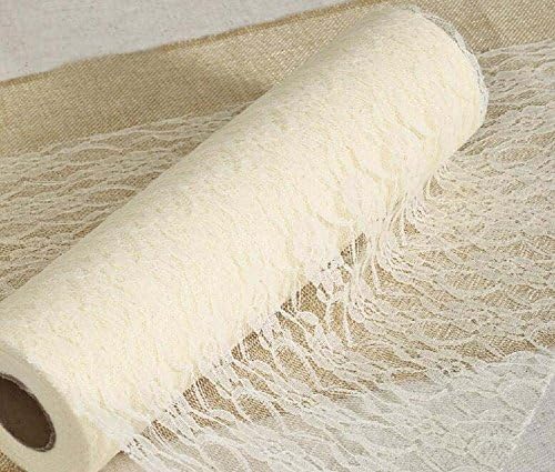 Jiangyy 1pc Vintage Lace Roll Ivory 12 polegadas x 24 Yards Cadeira de casamento Cadeira de casamento Floral Venue Decor Runner