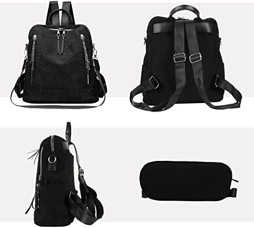 Hyuyikuwol Casual Corduroy Backpack Travel Daypack com zíper para laptop Bag para homens, preto
