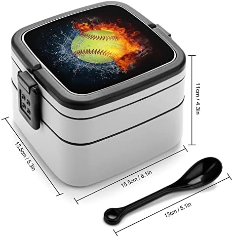 Fire Baseball Sport Bento Box de camada dupla em um recipiente de almoço empilhável com colher para viagens de trabalho