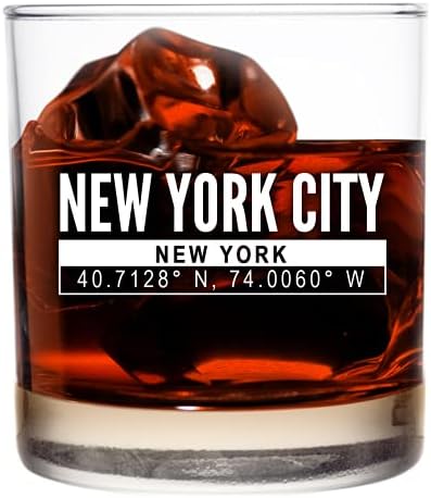 New York City Coordenine Whisky Glass 11oz- Legal de Nova York ou presente para fã de NY. Vidro antiquado, pedras. Eu amo