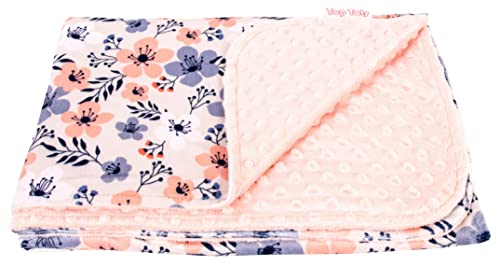 TOP TOTS Deluxe Minky Baby Blain - Pêssego e flores azuis, 40 x 29 polegadas rosa claro
