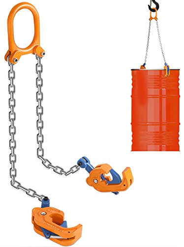 GPOAs Atualizada Tambor de cadeia Tambor 2200 lbs Capacidade de carga Lifting G80 Cadeia de elevação Trião vertical Tambor vertical Luça vertical Auto -bloqueio, levantador horizontal para tambores de plástico e metal, laranja, laranja, laranja