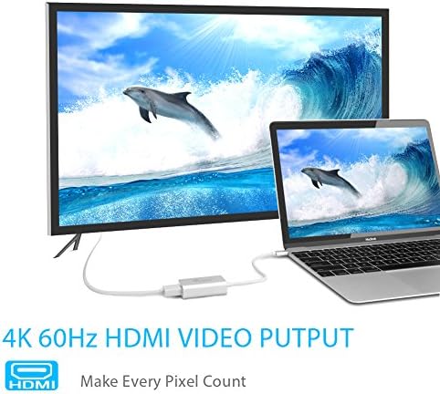 MEGULLA USB 3.1 TIPO-C A adaptador HDMI, USB-C/Thunderbolt 3 para adaptador HDMI, Suporte 4K/60Hz, para o novo MacBook, 2017 MacBook Pro, IMAC e More-Silver, alumínio