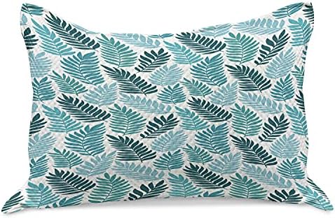 Ambesonne Floral malha de colcha de travesseiros, folhas tropicais exóticas da floresta tropical, capa padrão de travesseiro de tamanho king para quarto, 36 x 20, branco de barra