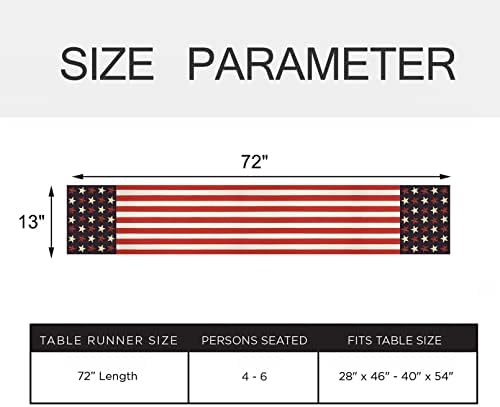 Estrelas patrióticos Table Runner 13x72 polegadas de comprimento, estrelas americanas com listras vermelhas Runner de mesa para