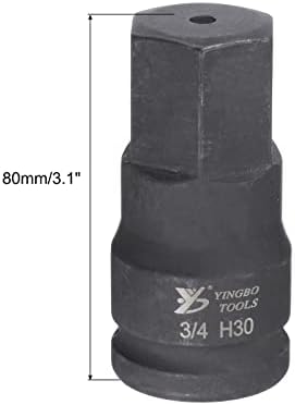 UXCELL 30mm Impact Hex Bit Socket, 3/4 Drive 110mm Comprimento de tamanhos de aço carbono de alto carbono