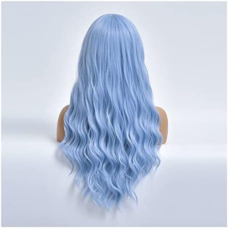 Perucas scuube perucas perucas azuis para mulheres sintéticas longas perucas onduladas com franja perucas onduladas