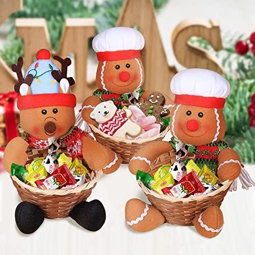 Linnzi Christmas Candy Storage Basket, 2 pacote de rena Gingerbread Man Christmas Candy Prato, Caixa de recipiente para