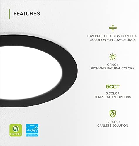 ASD 6 Pacote Ultra Fin LED Iluminação embutida 6 polegadas, 5 cct 2700k -5000k Selecível, 15w 60W Eqv, teto diminuindo o descendente