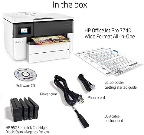 HP OfficeJet Pro 7740 Formato Wide All-In-One Printer com impressão sem fio, funciona com Alexa